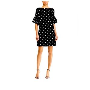 Ralph Lauren Black and White Polka Dot Dress with Ruffle Sleeves